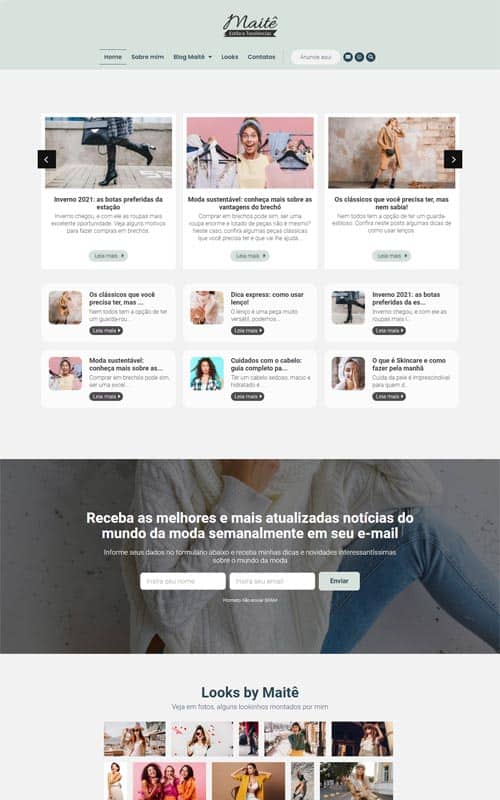 Modelo de site com blog de moda